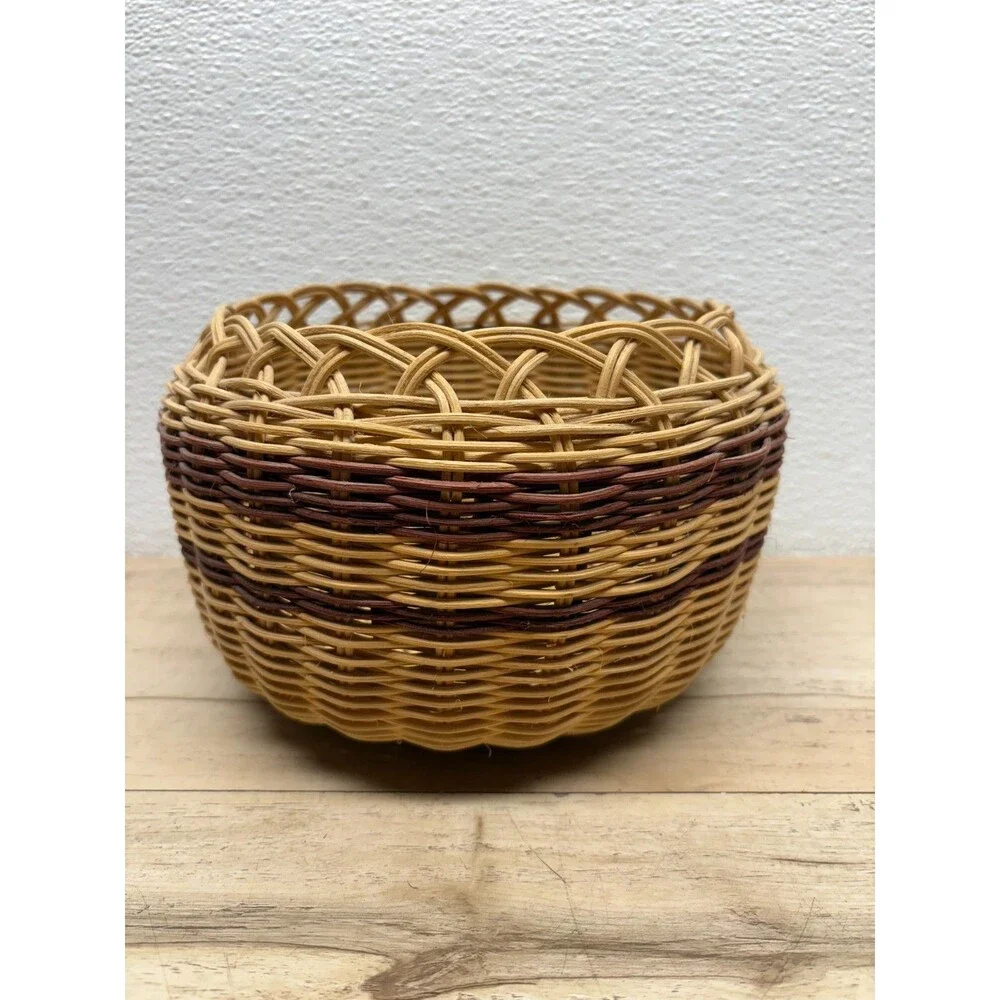 Vtg Handwoven Double Wave Basket Cherokee Style Handmade In USA